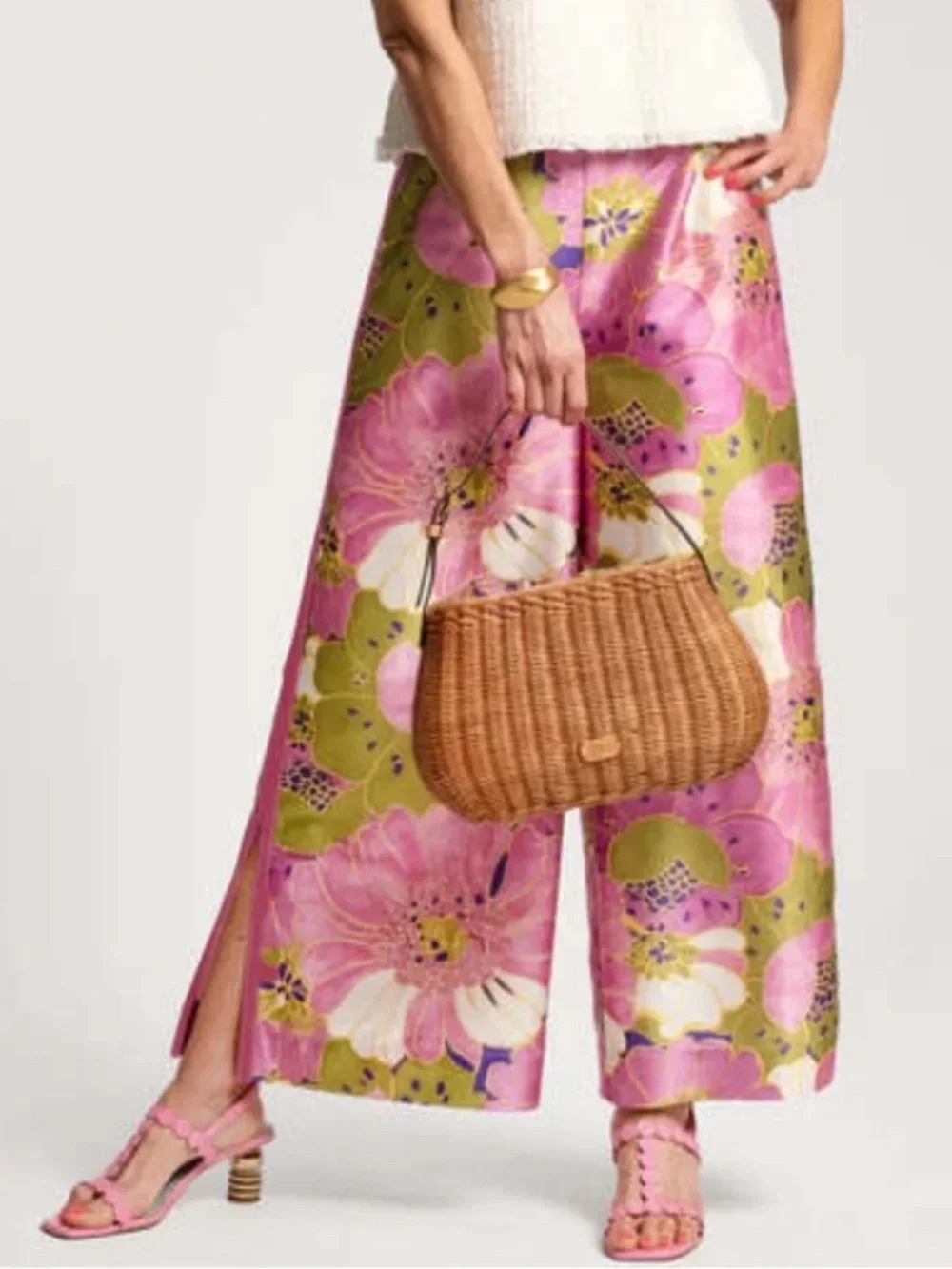 Frances Valentine African Daisy Palazzo Pants Wide Leg Floral Size 8 - Picture 1 of 5